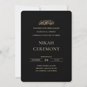 Invitación Ceremonia de Nikah Negra con Letra Dorada Formal M