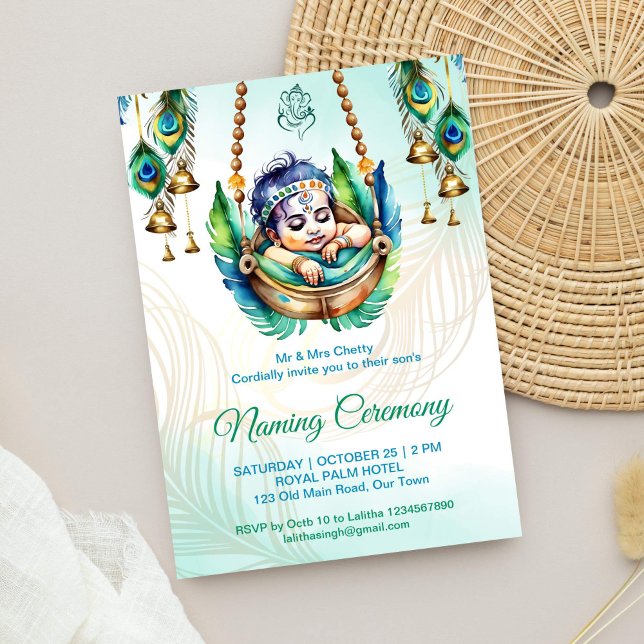 Invitación Ceremonia de nombramiento de Krishna bebé Namkaran (Baby Krishna naming ceremony namkarana cradle ceremony editable template invitation digital download)