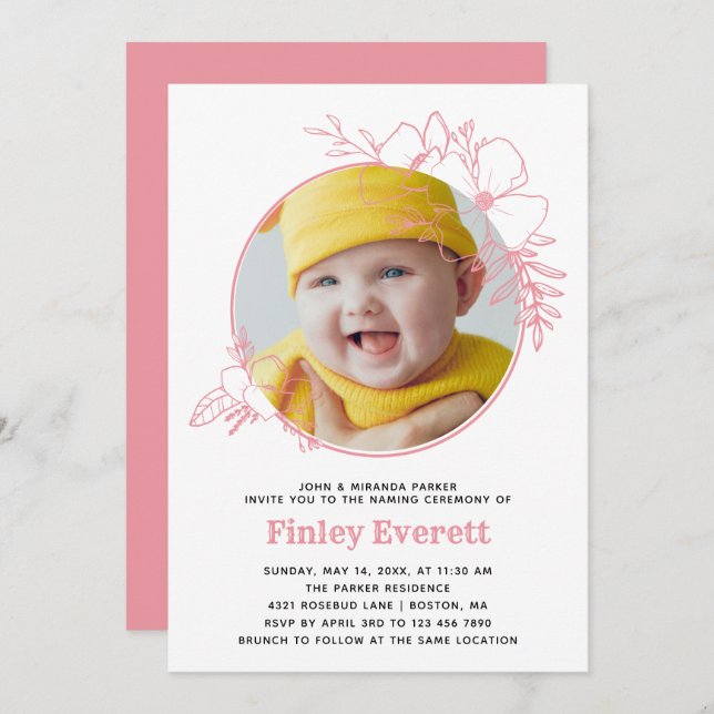 Invitación Ceremonia de Nombramiento de marcos florales rosad (Anverso / Reverso)