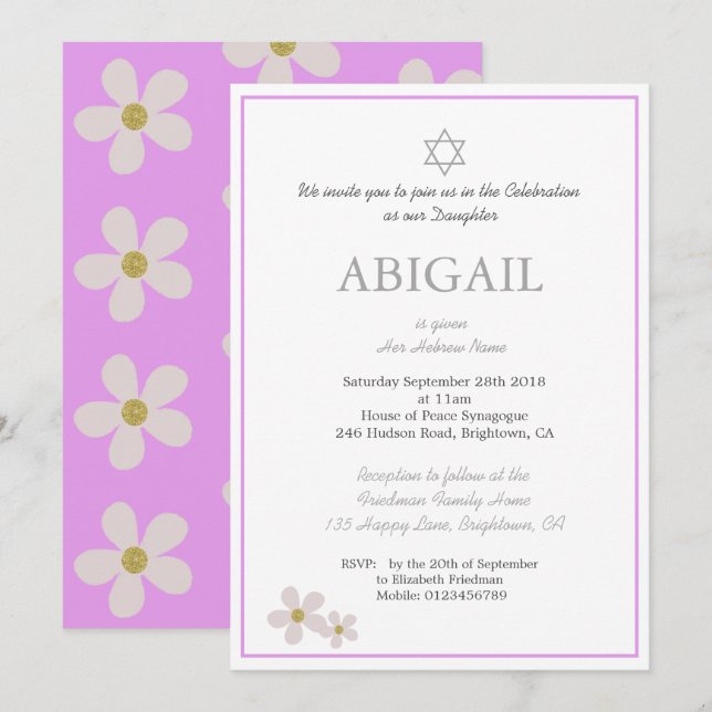 Invitación Ceremonia de Nombramiento de Niña Floral Hebreo ju (Anverso / Reverso)