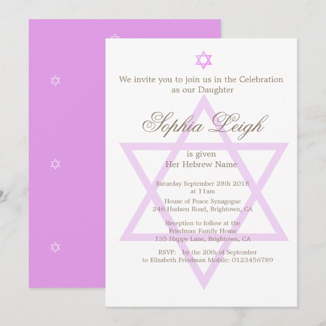 Invitación Ceremonia de nomenclatura de Chica de lavanda judí (Anverso / Reverso)