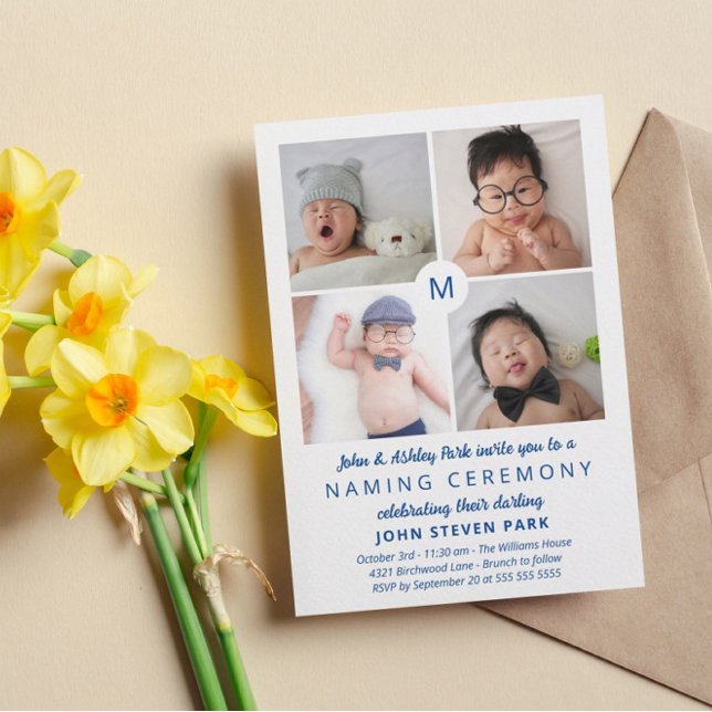 Invitación Ceremonia de nomenclatura de Collage de fotos azul (Subido por el creador)