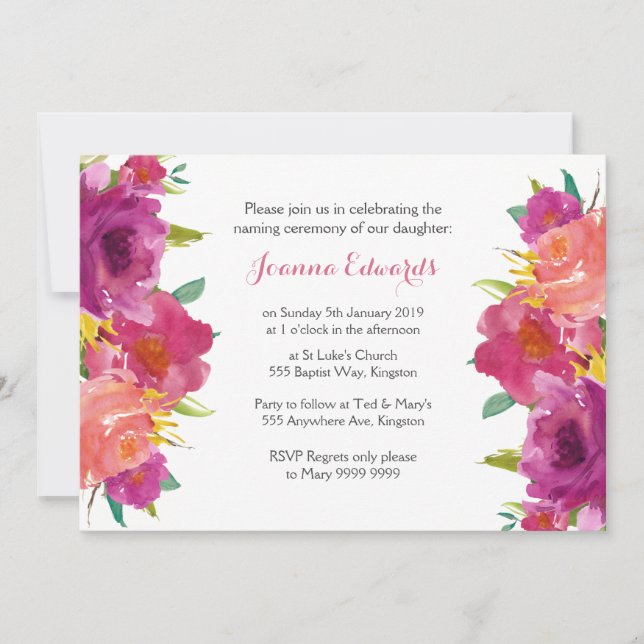 Invitación Ceremonia de nomenclatura floral de acuarela perso (Anverso)