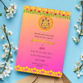 Invitación Ceremonia de novia hindú Haldi Floral de pareja hi