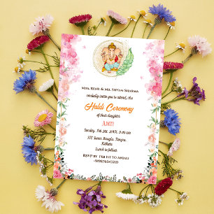 Invitación Ceremonia de novia india Haldi Pareja hindú Ganesh