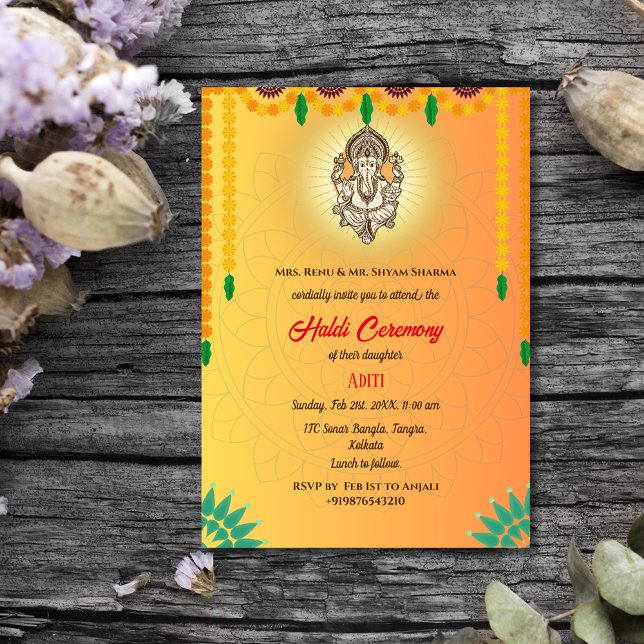 Invitación Ceremonia de novia india Haldi Pareja hindú Ganesh (Subido por el creador)
