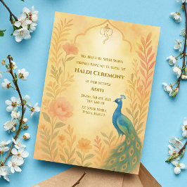 Invitación Ceremonia de novias hindúes Haldi Floral de pavo r