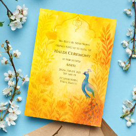 Invitación Ceremonia de novias hindúes Haldi Floral de pavo r
