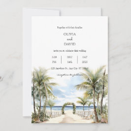Invitación Ceremonia de Playa Tropical Palm Lined Boda Aisle