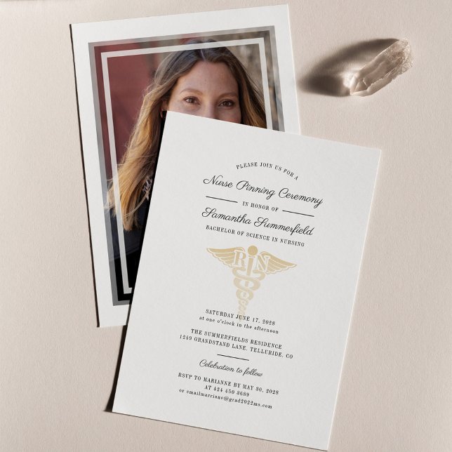 Invitación Ceremonia de posgrado 2025 para enfermeras moderna (Nurse Graduation Photo Pinning Ceremony Invitation)