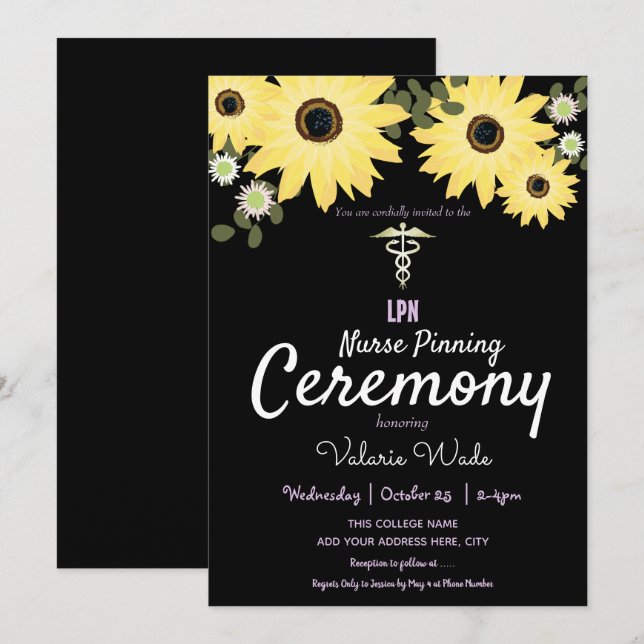 Invitación Ceremonia de posgrado Graduación de girasol (Anverso / Reverso)