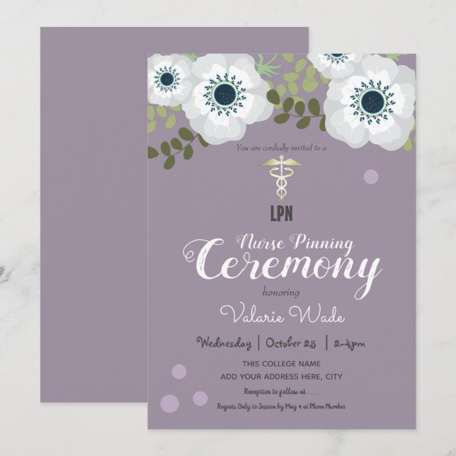 Invitación Ceremonia de posgrado para enfermeras de Anemone L (Anverso / Reverso)