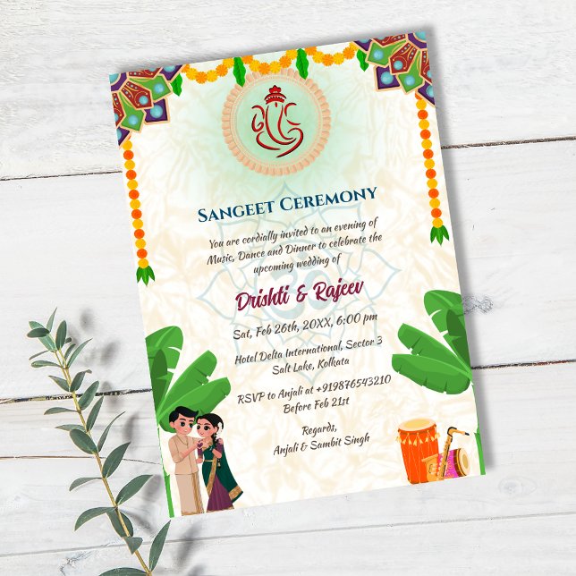 Invitación Ceremonia de pre-Boda india Sangeet (Subido por el creador)