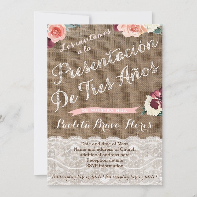 Invitación Ceremonia de presentación de 3 años de duración en (Anverso)