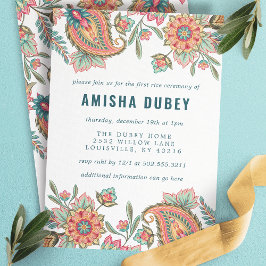 Invitación Ceremonia de Primer Arroz Annaprashan Floral Paisl