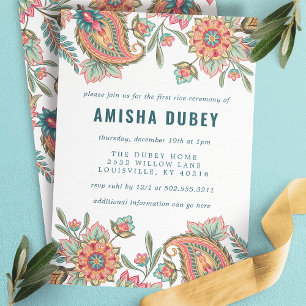 Invitación Ceremonia de Primer Arroz Annaprashan Paisley Flor