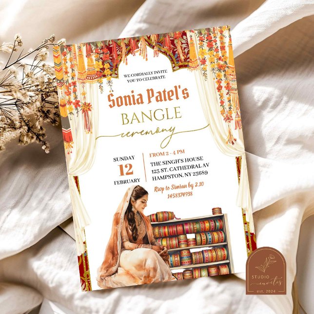 Invitación Ceremonia de Pulsera Choora de India Floral (Subido por el creador)