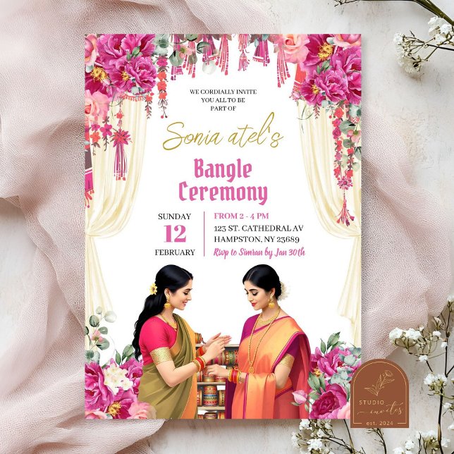 Invitación Ceremonia de Pulsera Pink Fuchsia India Bangle Cho (Subido por el creador)