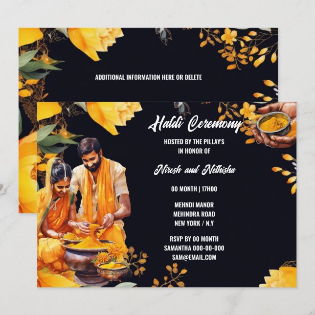 Invitación Ceremonia de purificación hindú-hispana de flores (Anverso / Reverso)