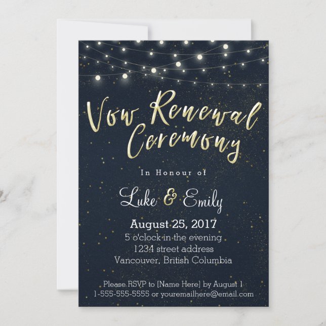 Invitación Ceremonia de Renovación de Vow Glamour de Medianoc (Anverso)