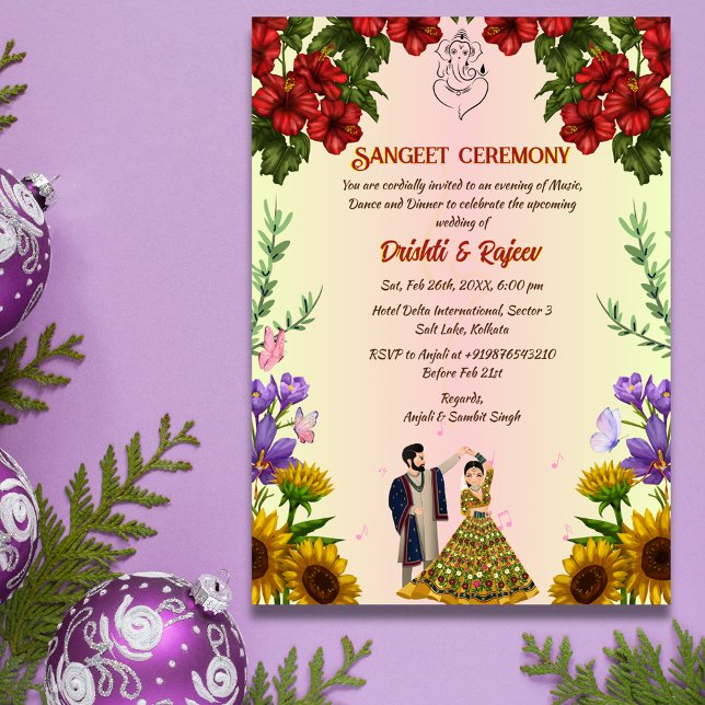Invitación Ceremonia de Sangeet antes de la boda india (Subido por el creador)