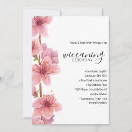 Invitación Ceremonia de Wiccaning para bebé con flores rosada