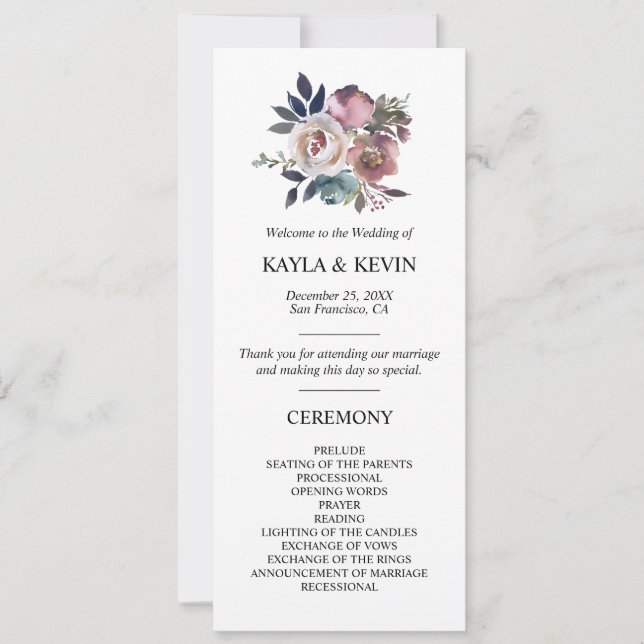 Invitación Ceremonia del Boda azul de la Marina Mauve, Rosa d (Anverso)