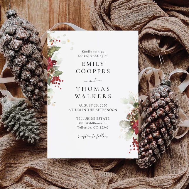 Invitación Ceremonia del Boda de la Poinsettia Roja navidades (Subido por el creador)