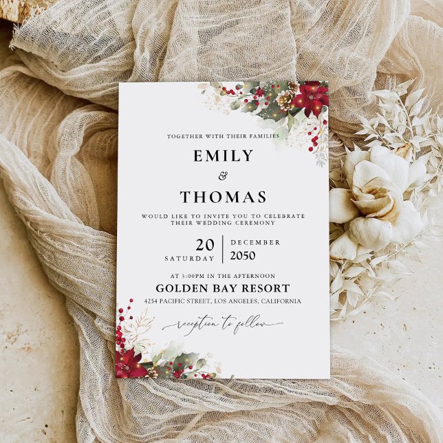 Invitación Ceremonia del Boda de la Poinsettia Roja navidades (Subido por el creador)