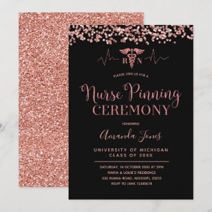 Invitación Ceremonia FAUX ROSA GOLD Black Nurse Pinning
