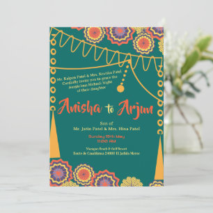 Invitación Ceremonia Floral de Mehndi Noche Boda India 