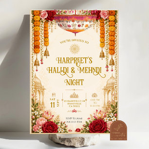 Invitación Ceremonia floral de rosas y caléndulas Mendhi Nigh
