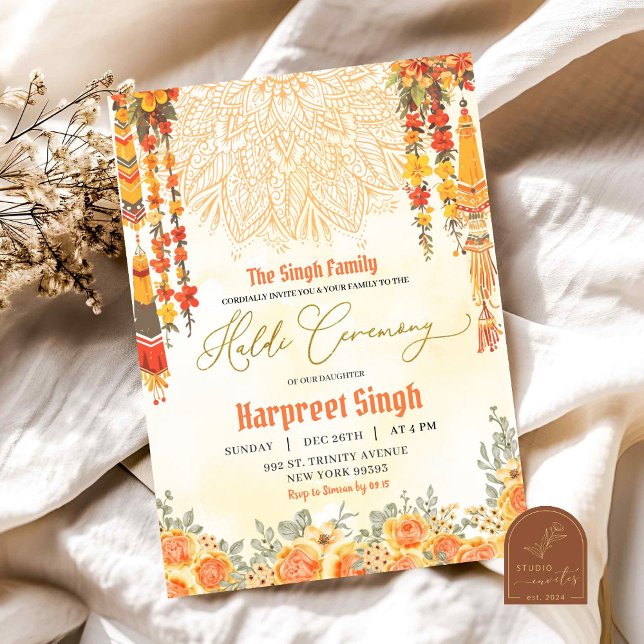 Invitación Ceremonia Floral india Groom Haldi (Subido por el creador)