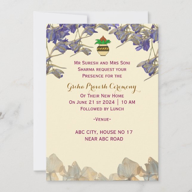 Invitación Ceremonia Griha Pravesh (Anverso)