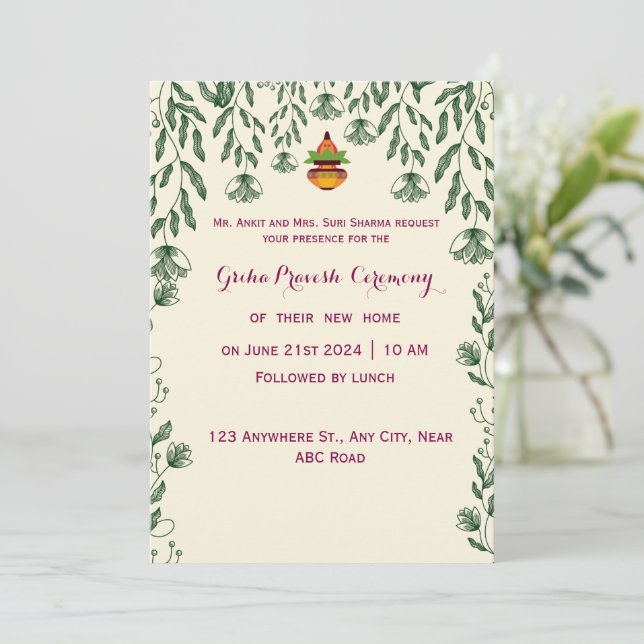 Invitación Ceremonia Griha Pravesh (Anverso de pie)