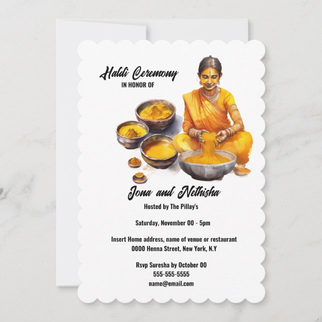 Invitación Ceremonia Haldi boda de la tradición india (Anverso)