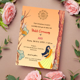 Invitación Ceremonia Haldi de la Novia Hindú India Mariposa
