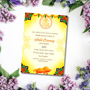 Invitación Ceremonia Haldi de la Novia India Pareja Hindú Gan