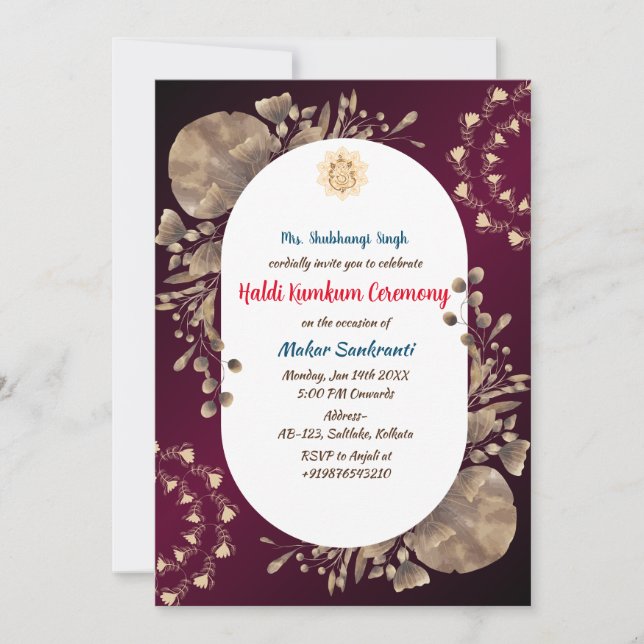 Invitación Ceremonia Haldi Kumkum (Anverso)