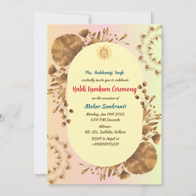 Invitación Ceremonia Haldi Kumkum (Anverso)