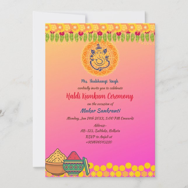 Invitación Ceremonia Haldi Kumkum (Anverso)