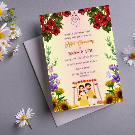 Invitación Ceremonia Hindú de Haldi de Pareja India Floral