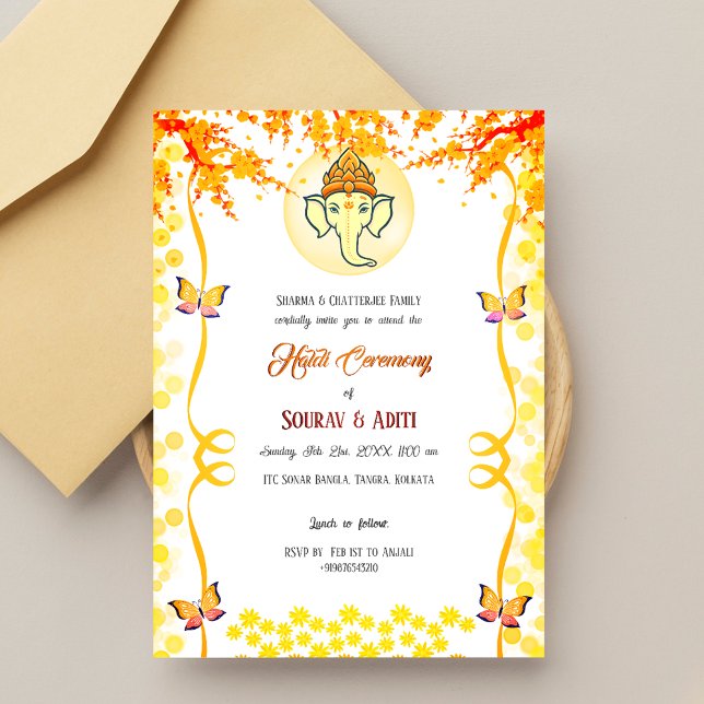 Invitación Ceremonia Hindú de Haldi de Pareja India Ganesha (Subido por el creador)