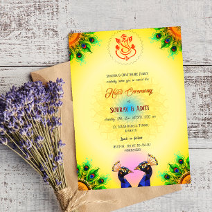 Invitación Ceremonia Hindú de Haldi de Pareja India Pavo Real