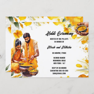Invitación Ceremonia hindú de Haldi múmica novio de novia flo