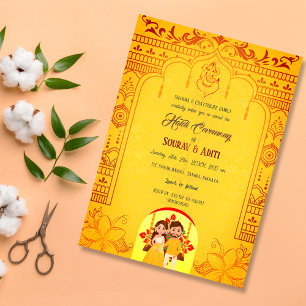 Invitación Ceremonia hindú Haldi, pareja hindú real