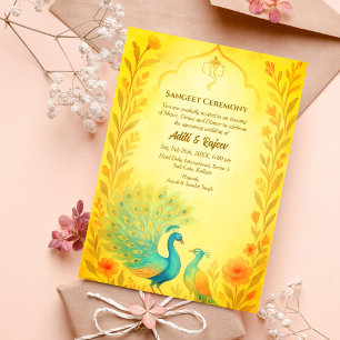 Invitación Ceremonia india de preBoda Sangeet de Peacock Flor