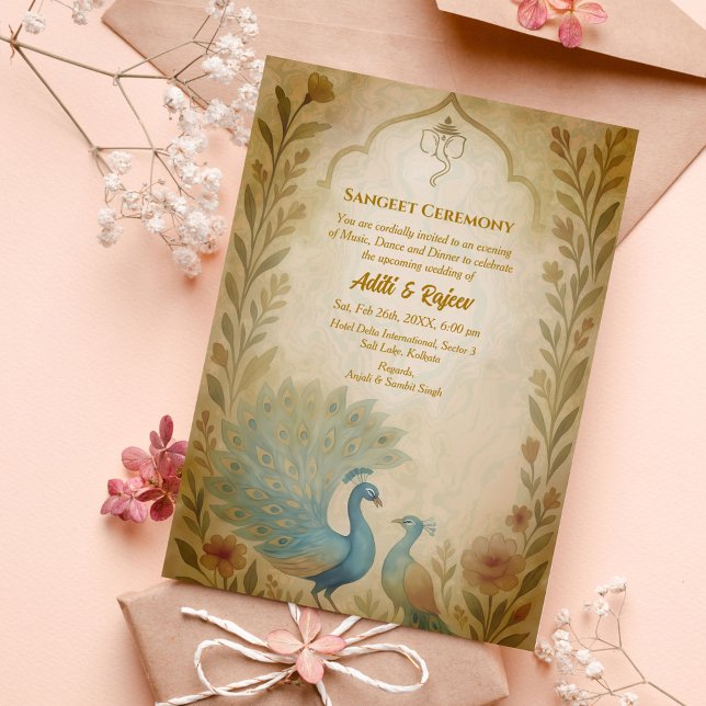 Invitación Ceremonia india de preBoda Sangeet de Peacock Flor (Subido por el creador)
