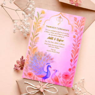 Invitación Ceremonia india de preBoda Sangeet de Peacock Flor