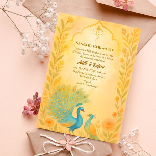 Invitación Ceremonia india de preBoda Sangeet de Peacock Flor